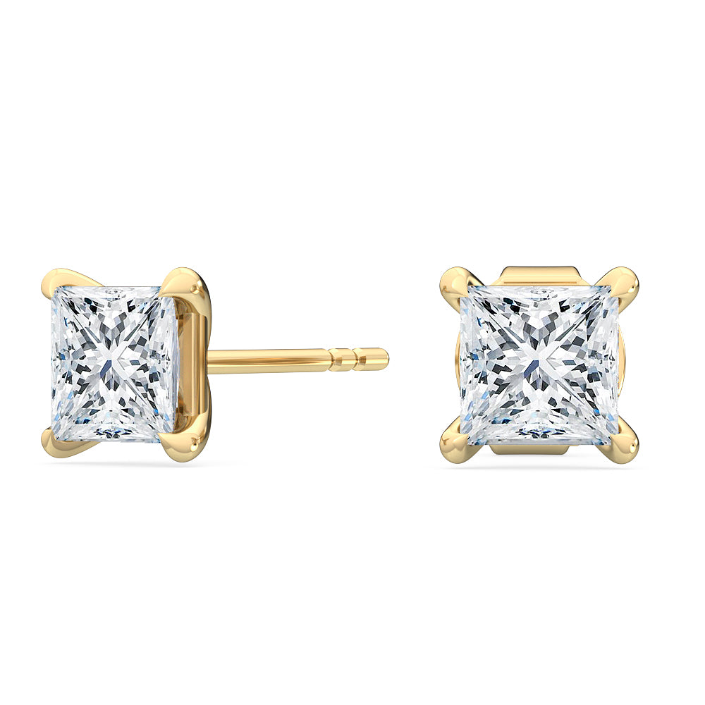 2ctw Princess Cut Lab-Grown Diamond Stud Earrings in 14 Karat Yellow Gold