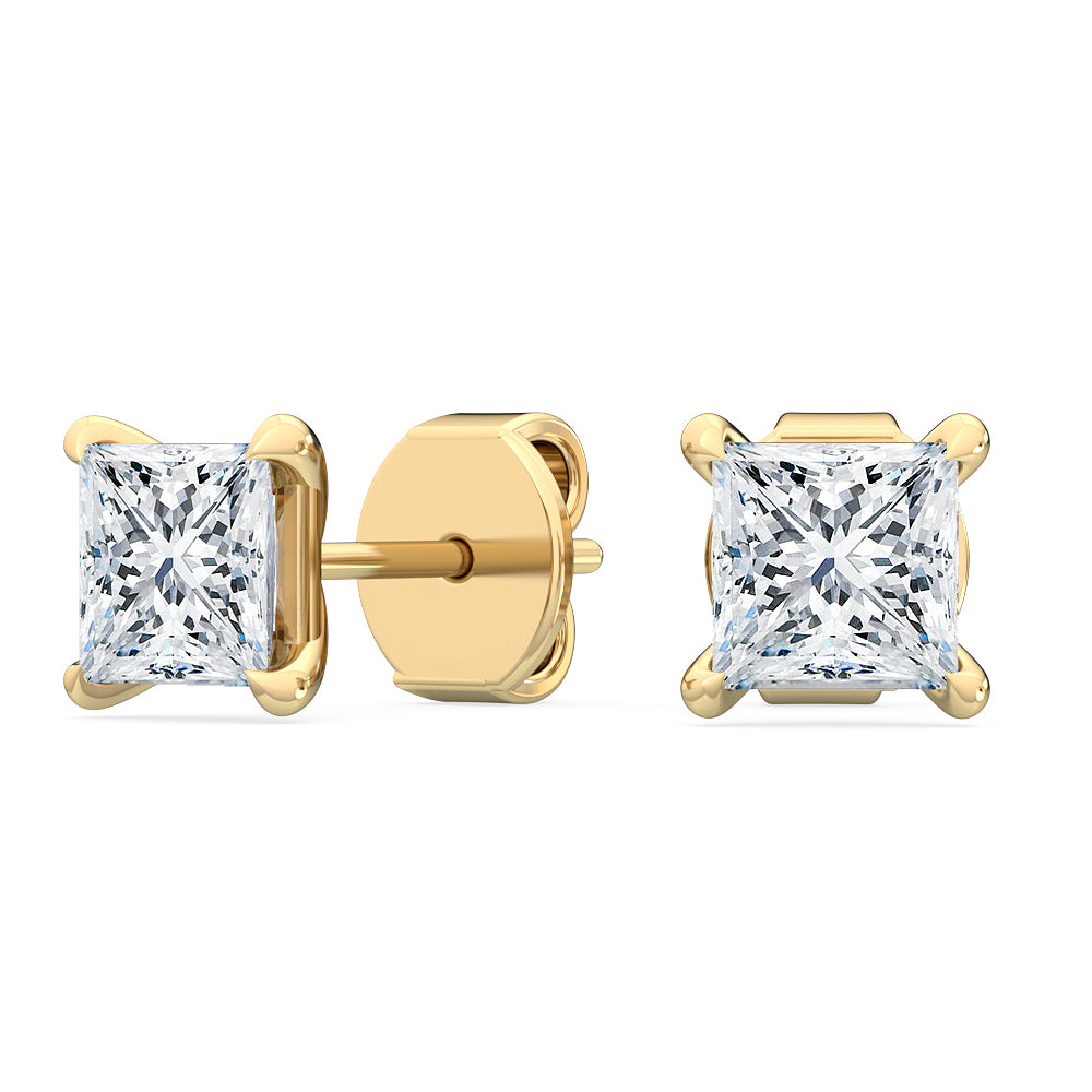 2ctw Princess Cut Lab-Grown Diamond Stud Earrings in 14 Karat Yellow Gold