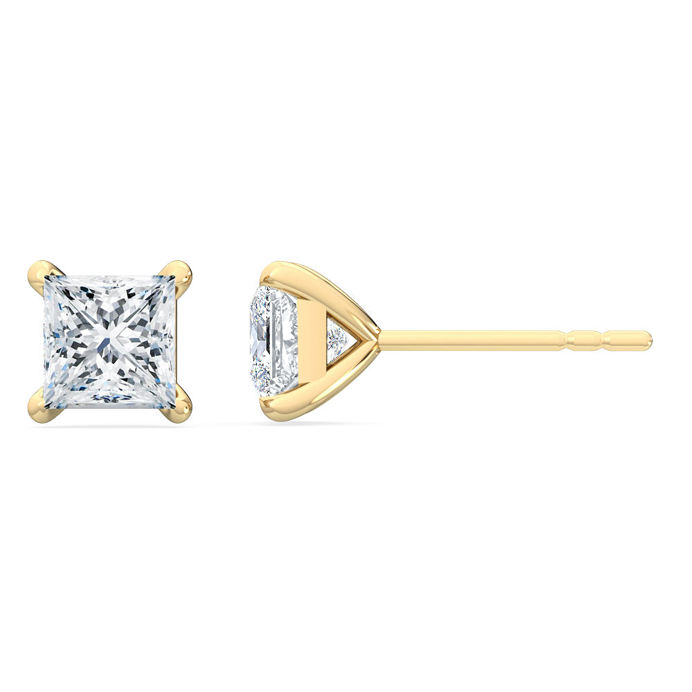 2ctw Princess Cut Lab-Grown Diamond Stud Earrings in 14 Karat Yellow Gold