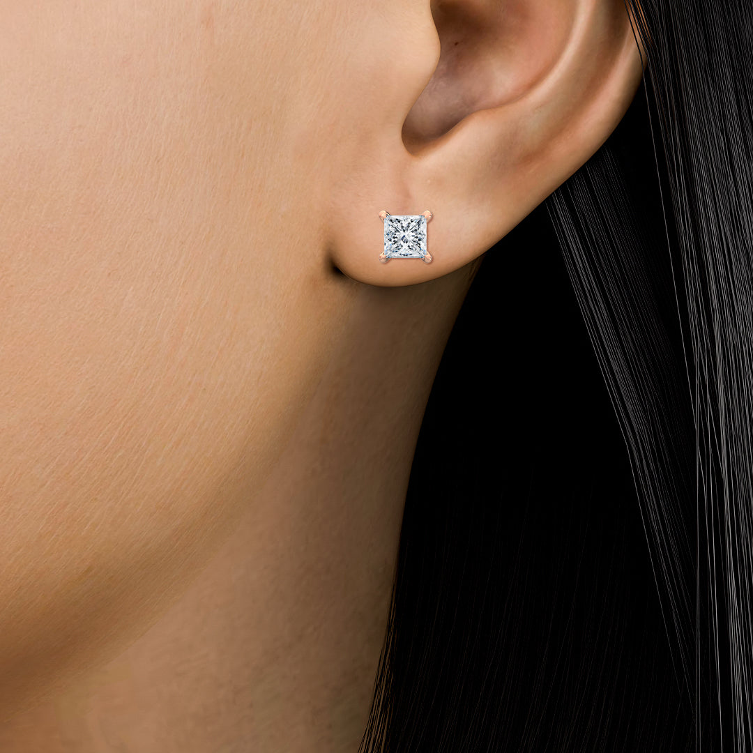 2ctw Princess Cut Lab-Grown Diamond Stud Earrings in 14 Karat Rose Gold