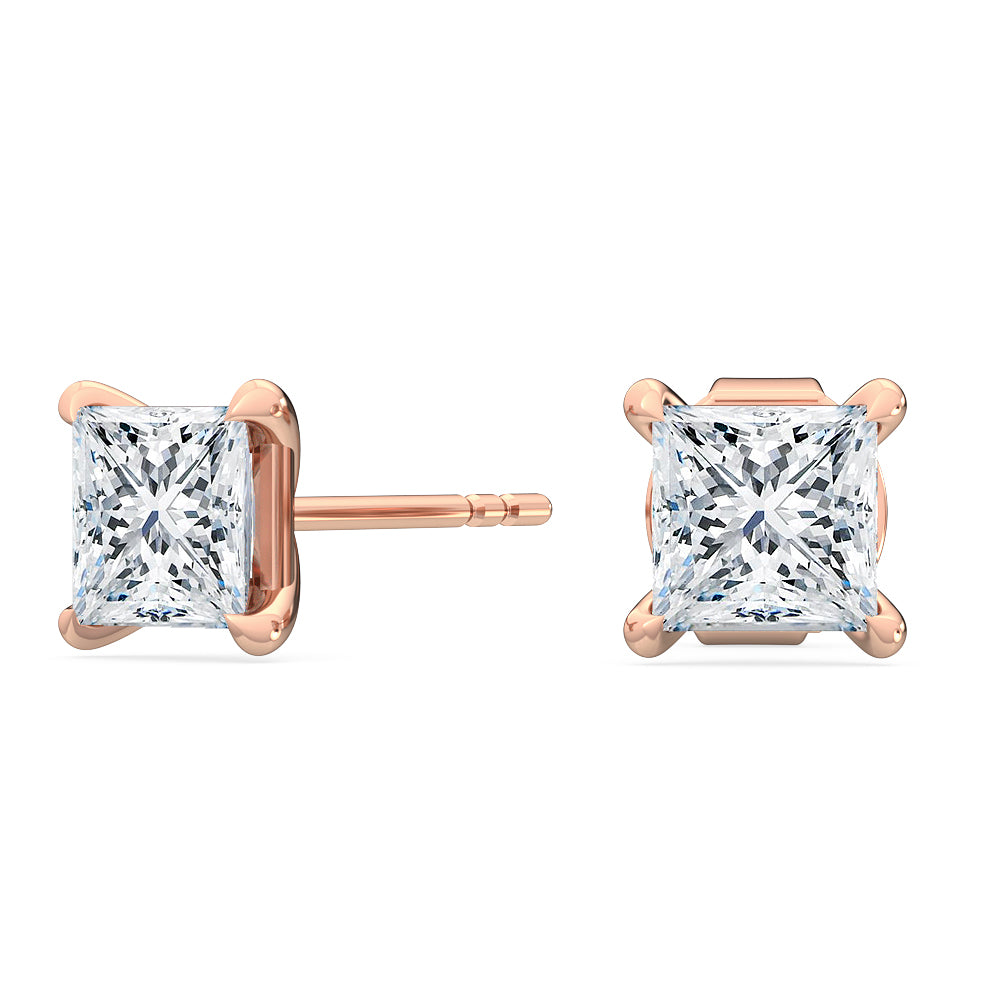 2ctw Princess Cut Lab-Grown Diamond Stud Earrings in 14 Karat Rose Gold