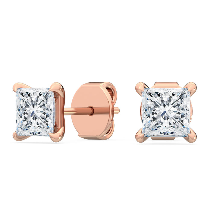 2ctw Princess Cut Lab-Grown Diamond Stud Earrings in 14 Karat Rose Gold