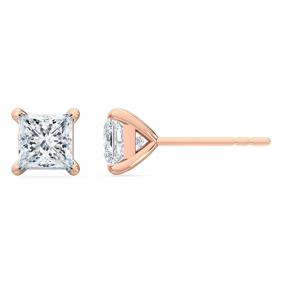 2ctw Princess Cut Lab-Grown Diamond Stud Earrings in 14 Karat Rose Gold