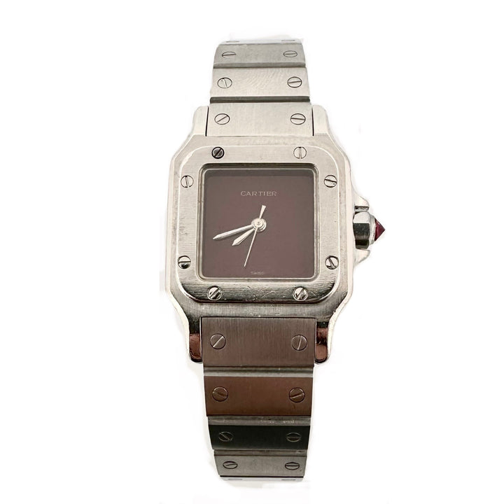 Cartier Santos Carrée Stainless Steel Watch with Burgundy Dial