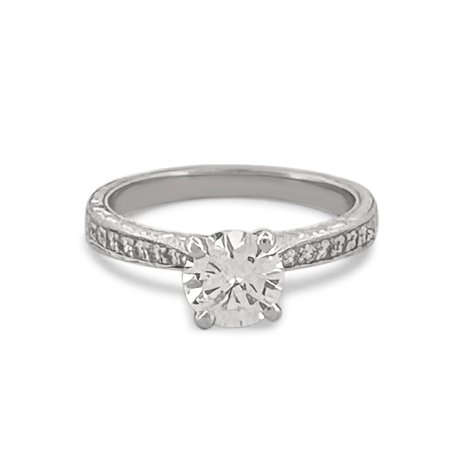 EGL Graded 0.81ctw Round Brilliant Natural Diamond Engagement Ring in 18k White Gold & Platinum