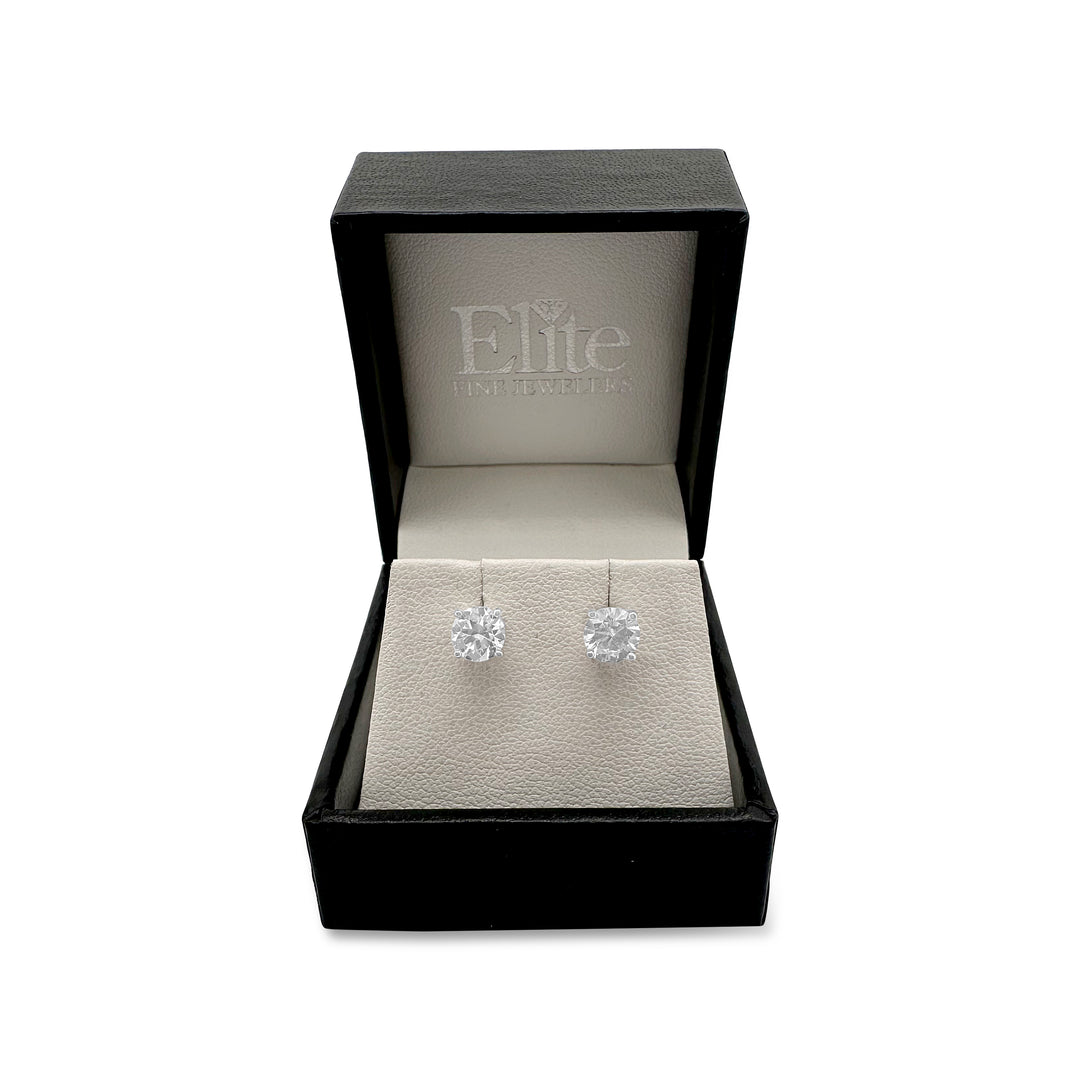 1.20ctw Round Brilliant Natural Diamond Stud Earrings in 14k White Gold