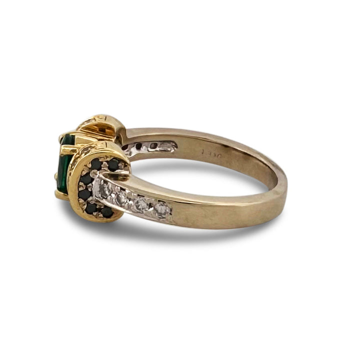 Oval Emerald with Colorless, Yellow and Black Diamonds Cocktail Ring in 18k Two-tone Gold