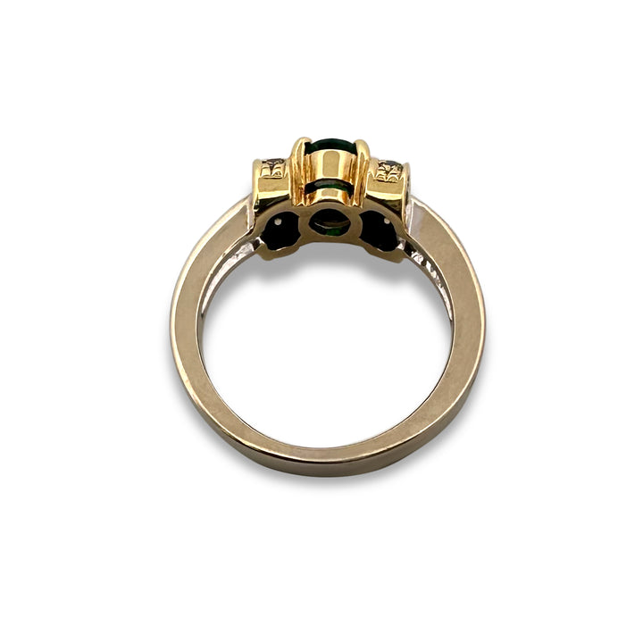 Oval Emerald with Colorless, Yellow and Black Diamonds Cocktail Ring in 18k Two-tone Gold