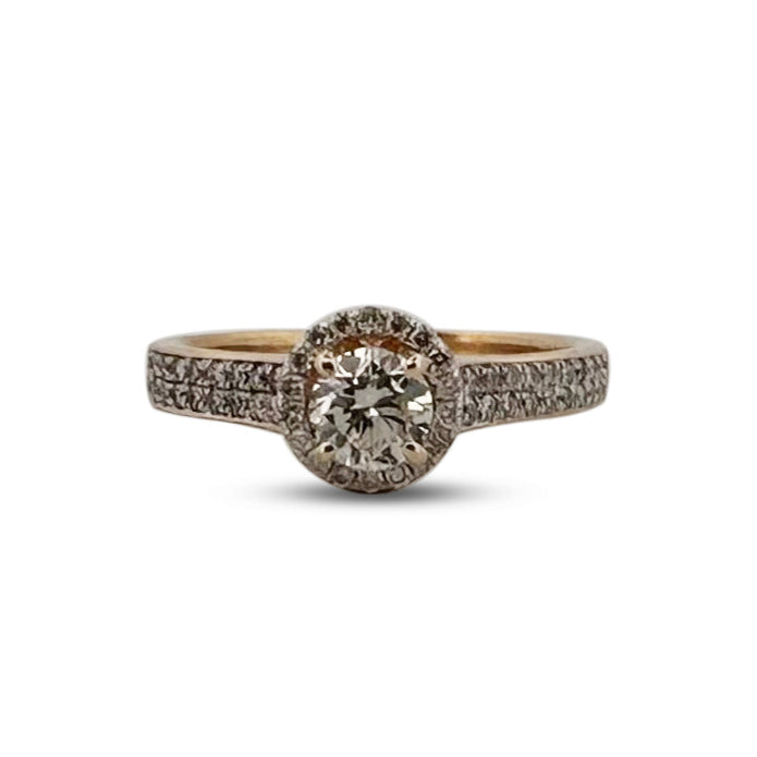 GIA Graded 0.46ct Center Round Brilliant Natural Diamond Halo Engagement Ring in 14k Yellow Gold