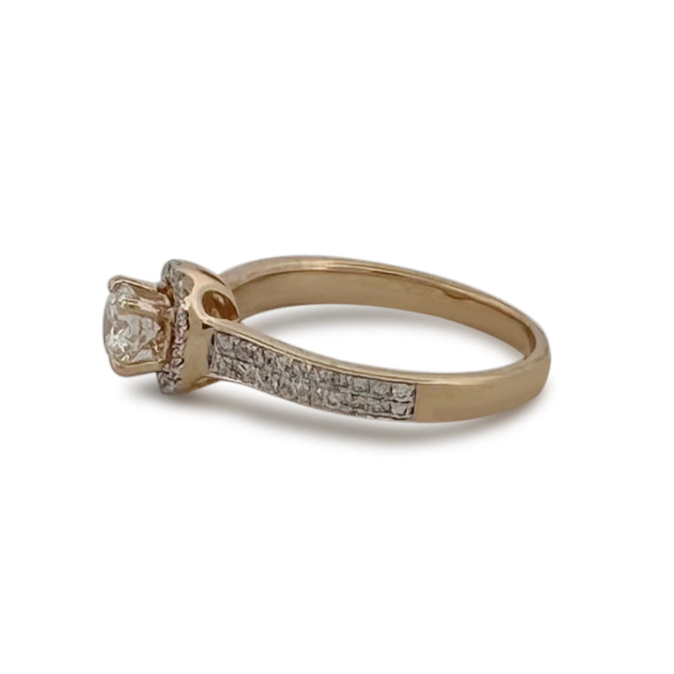 GIA Graded 0.46ct Center Round Brilliant Natural Diamond Halo Engagement Ring in 14k Yellow Gold