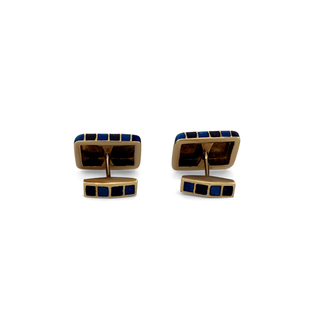 Blue & Purple Enameled Grid Cufflinks in 14k Yellow Gold