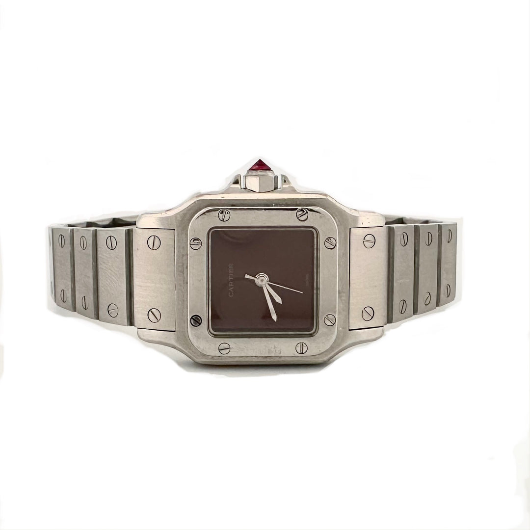 Cartier Santos Carrée Stainless Steel Watch with Burgundy Dial