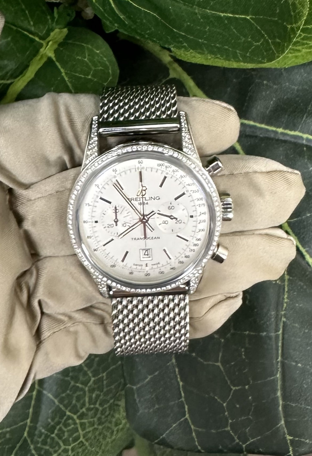 Breitling Transocean Chronograph Men's Stainless Steel Watch with Diamonds