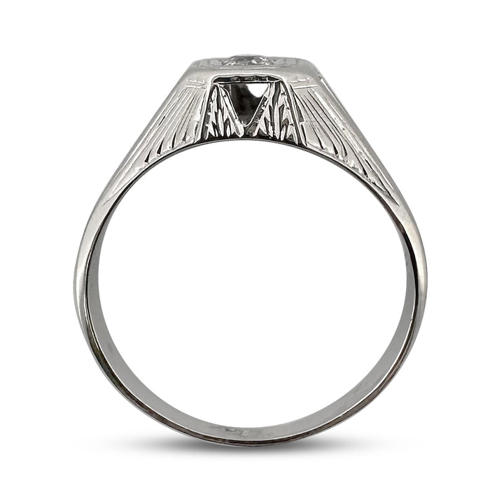 Art Deco 0.15ct Old European Diamond Solitaire Ring in 18k White Gold