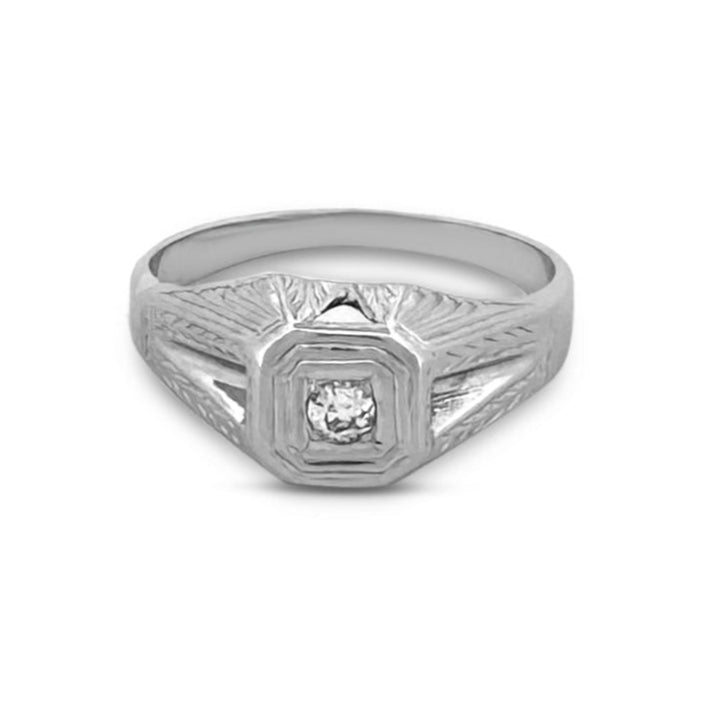 Art Deco 0.15ct Old European Diamond Solitaire Ring in 18k White Gold