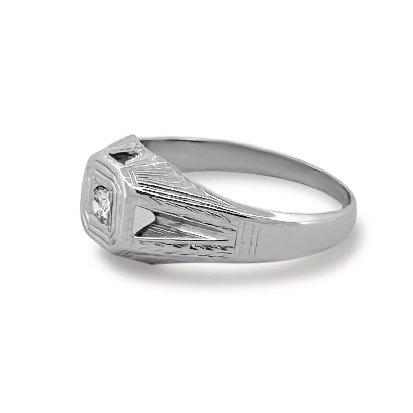 Art Deco 0.15ct Old European Diamond Solitaire Ring in 18k White Gold