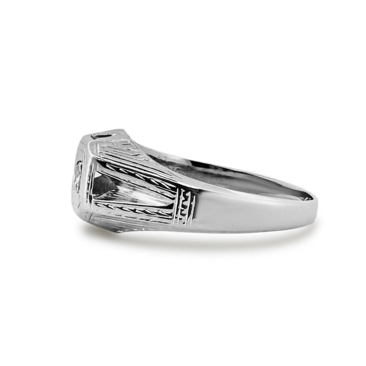 Art Deco 0.15ct Old European Diamond Solitaire Ring in 18k White Gold