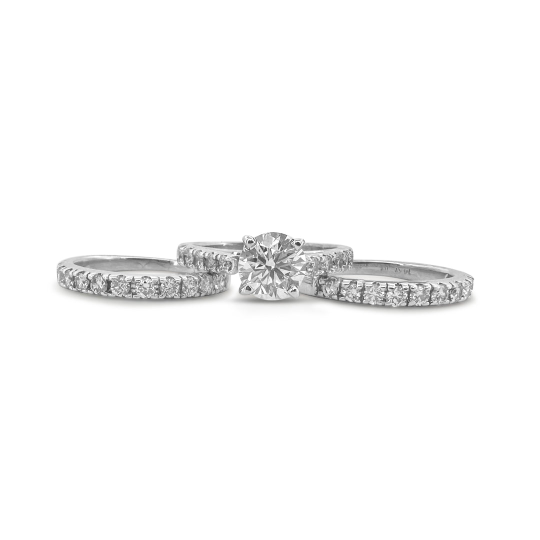 IGI Graded 2ctw Round Brilliant Natural Diamond Engagement Ring & Double Band Wedding Set in 14k White Gold