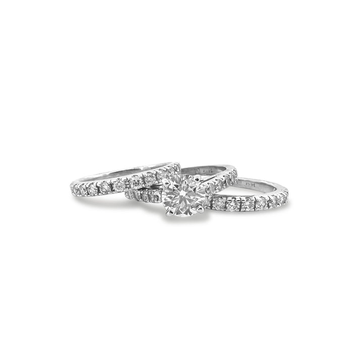 IGI Graded 2ctw Round Brilliant Natural Diamond Engagement Ring & Double Band Wedding Set in 14k White Gold