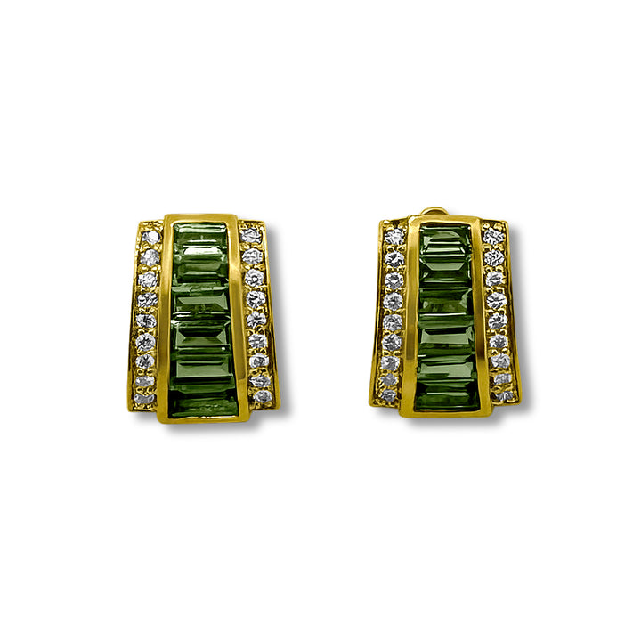 Tsavorite Garnet and Diamond 18k Yellow Gold Earrings