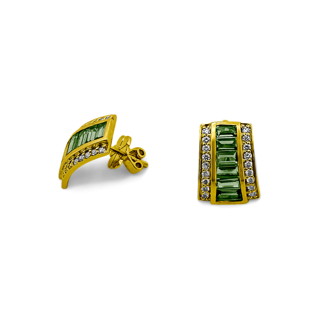 Tsavorite Garnet and Diamond 18k Yellow Gold Earrings