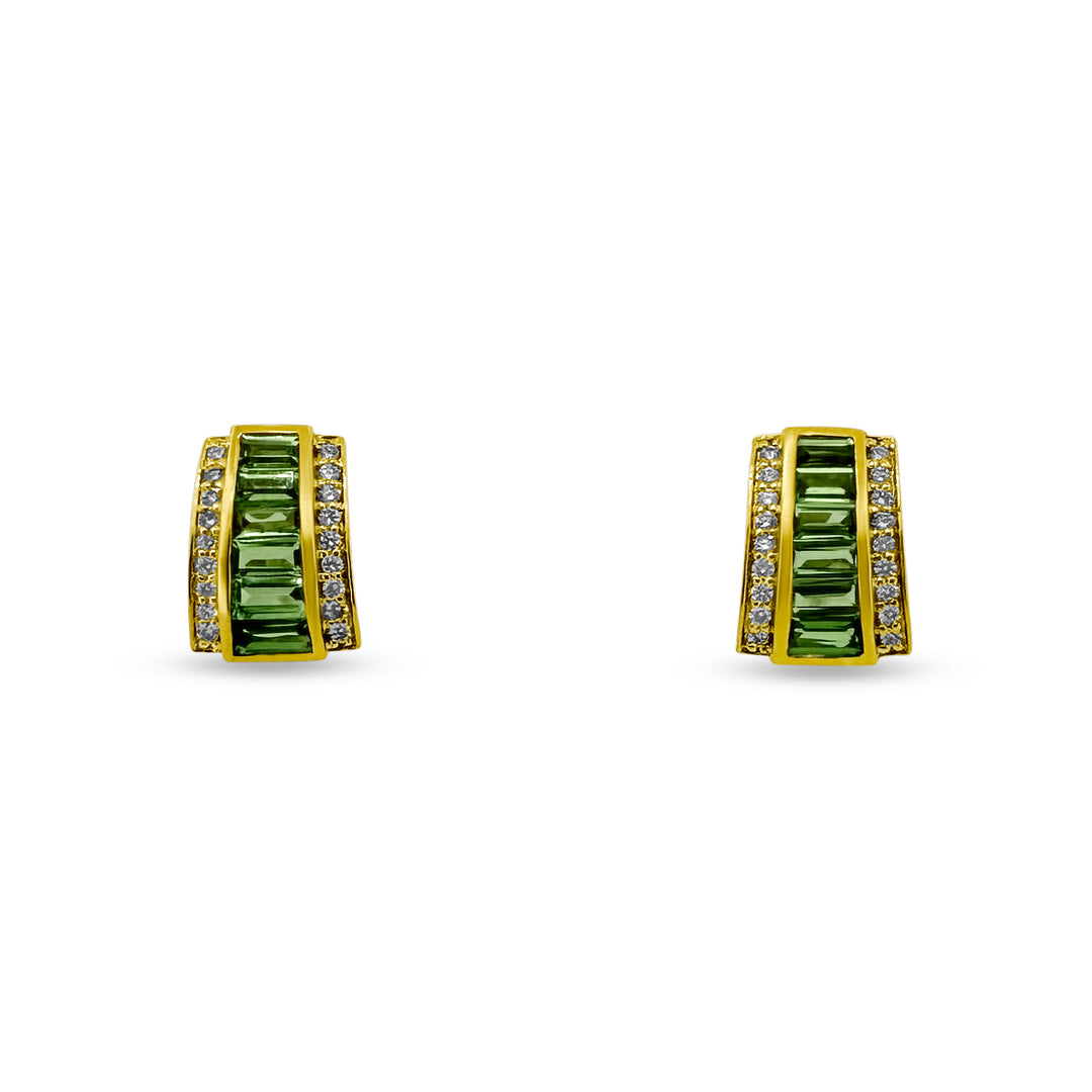 Tsavorite Garnet and Diamond 18k Yellow Gold Earrings