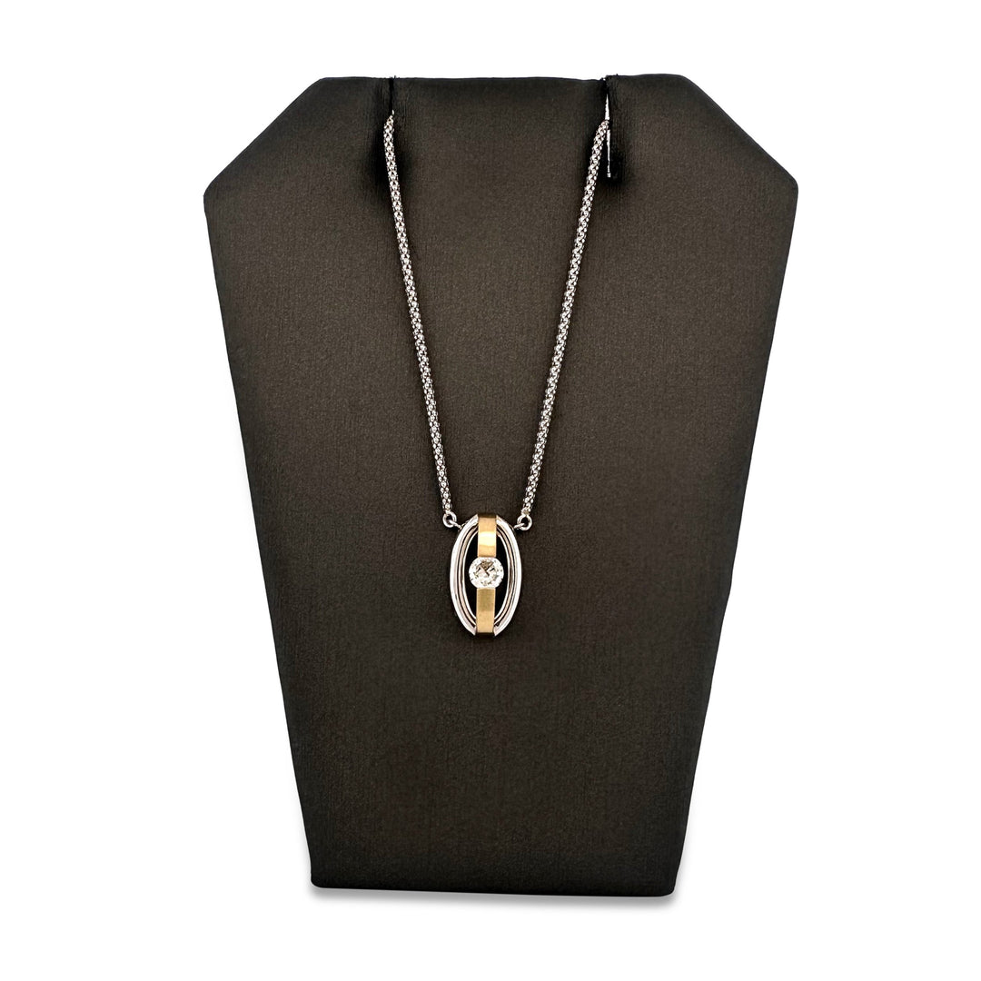 0.50ct Round Brilliant Natural Diamond Tension-Set Pedant Necklace in 14k Two-tone Gold