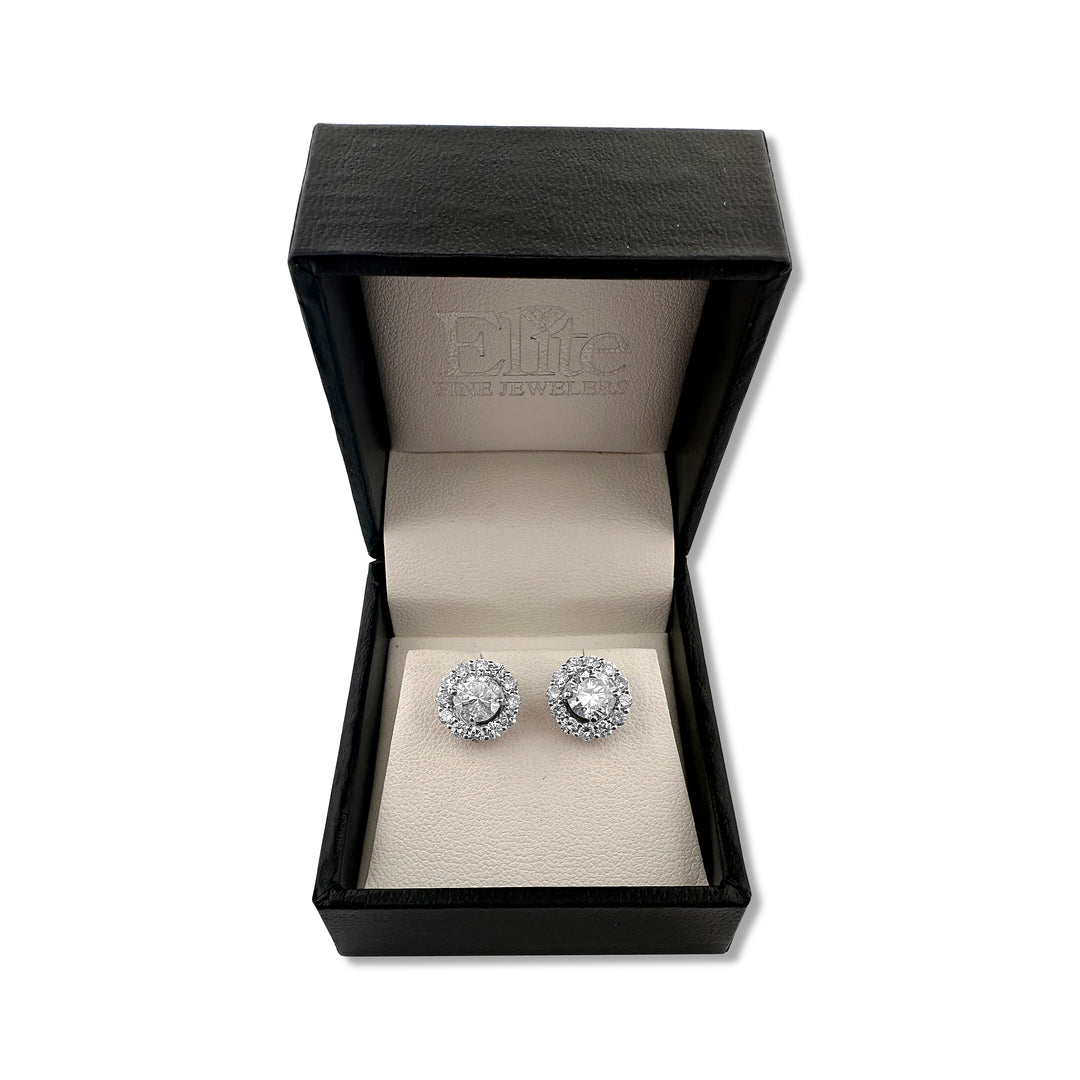 0.89ctw Round Brilliant Natural Diamond Earring Jacket Halos in 14k White Gold with our studs added for an example