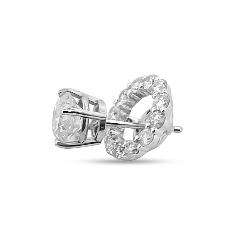 0.89ctw Round Brilliant Natural Diamond Earring Jacket Halos in 14k White Gold Assembly
