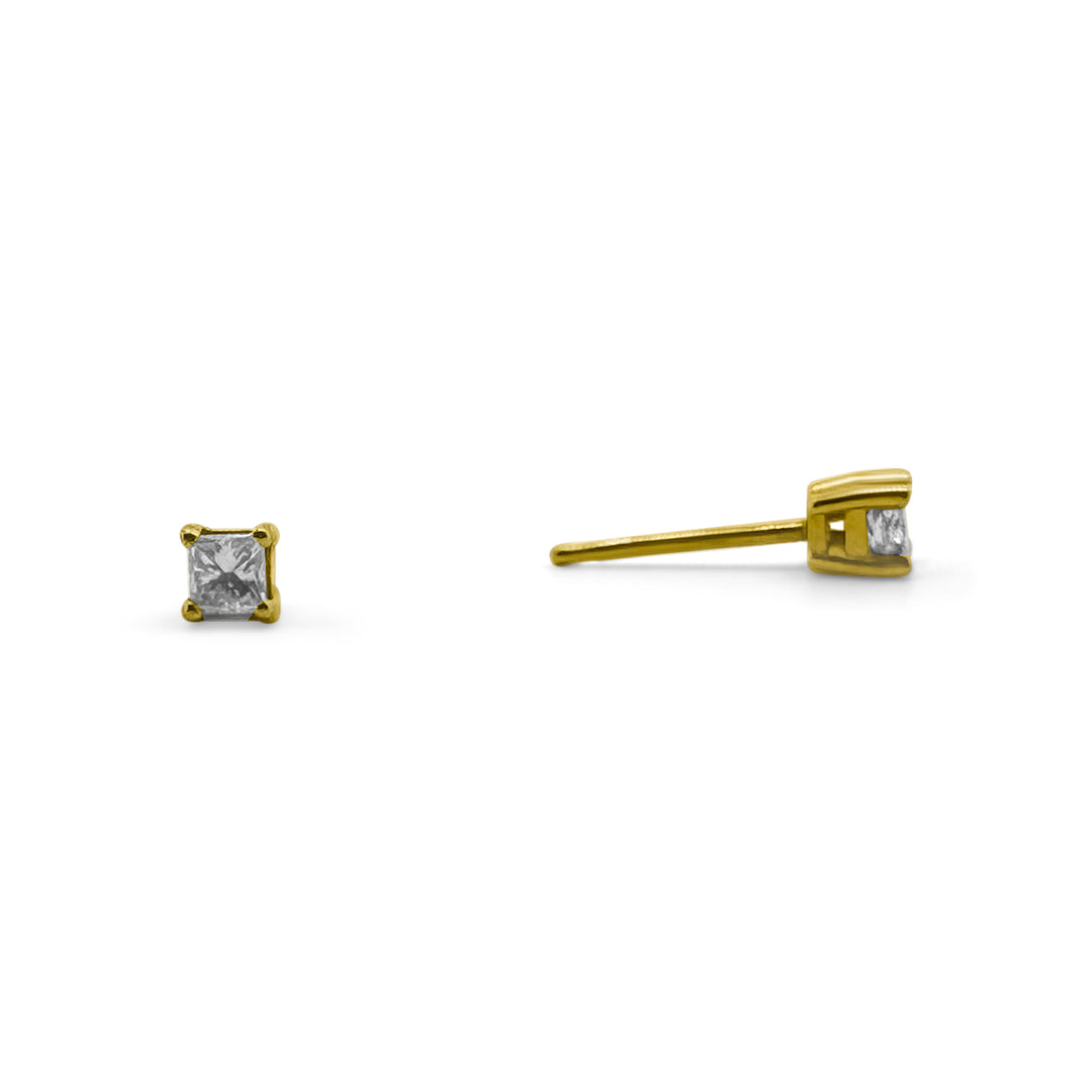 0.30ctw Princess Cut Natural Diamond Stud Earrings in 14k Yellow Gold