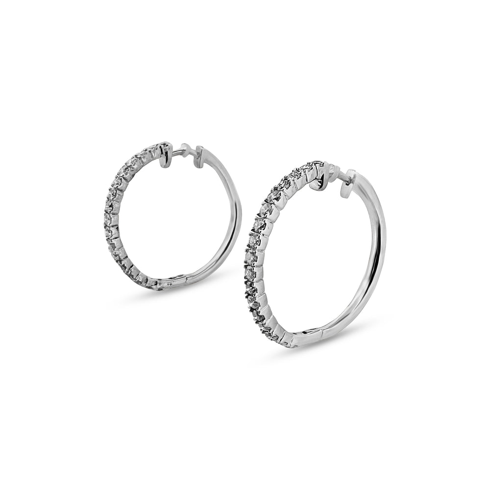 1ctw Natural Diamond Hoop Earrings in 10k White Gold