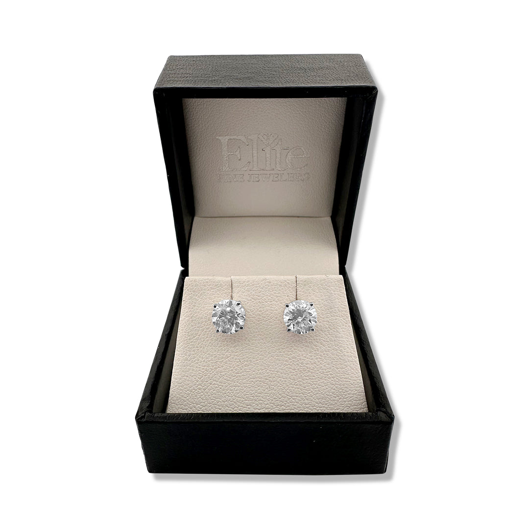 1.80ctw Round Brilliant Natural Diamond Stud Earrings in 14k White Gold