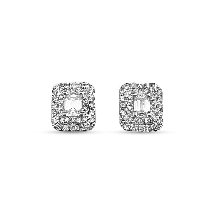 1.15ctw Emerald Cut with Double Halo Natural Diamond Earrings in 14k White Gold
