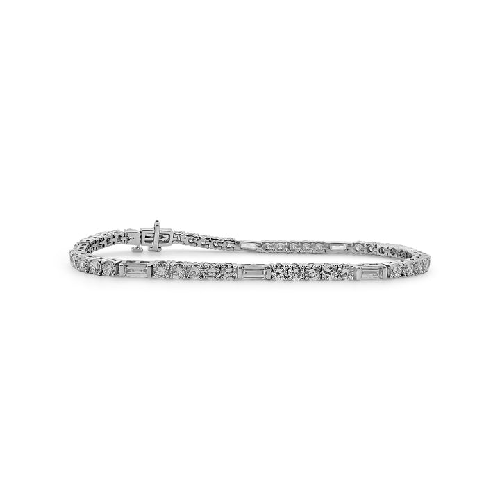 6.22ctw Round Brilliant and Emerald Cut Lab-Grown Diamond Tennis Bracelet in 14k White Gold