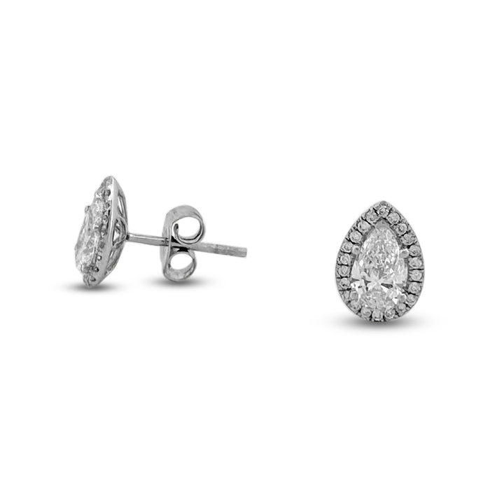 1.19ctw Pear Shape with Halo Lab-Grown Diamond Stud Earrings in 14k White Gold