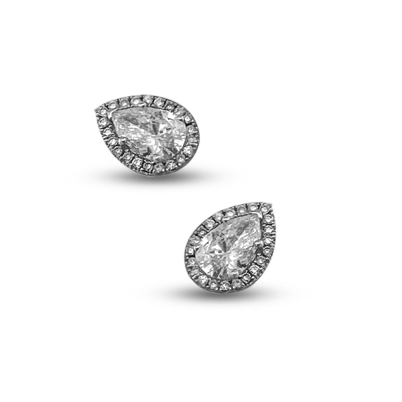 1.19ctw Pear Shape with Halo Lab-Grown Diamond Stud Earrings in 14k White Gold