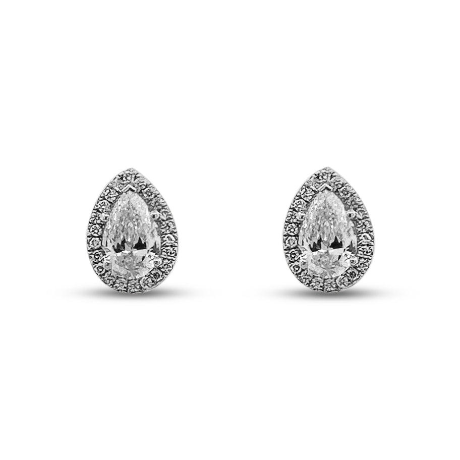 1.19ctw Pear Shape with Halo Lab-Grown Diamond Stud Earrings in 14k White Gold