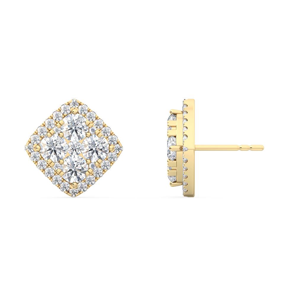 1.07ctw Round Brilliant Cluster Lab-Grown Diamond Stud Earrings in 14k Yellow Gold