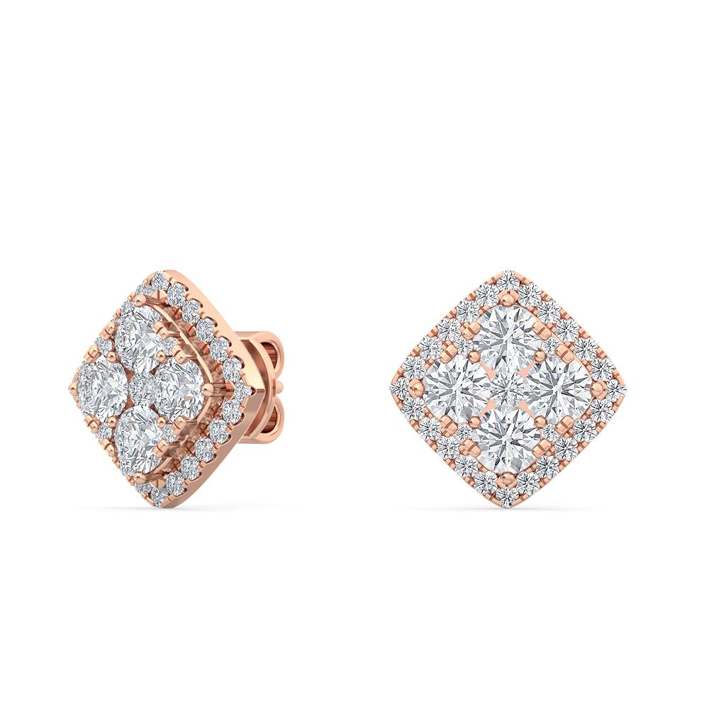 1.07ctw Round Brilliant Cluster Lab-Grown Diamond Stud Earrings in 14k Red Gold