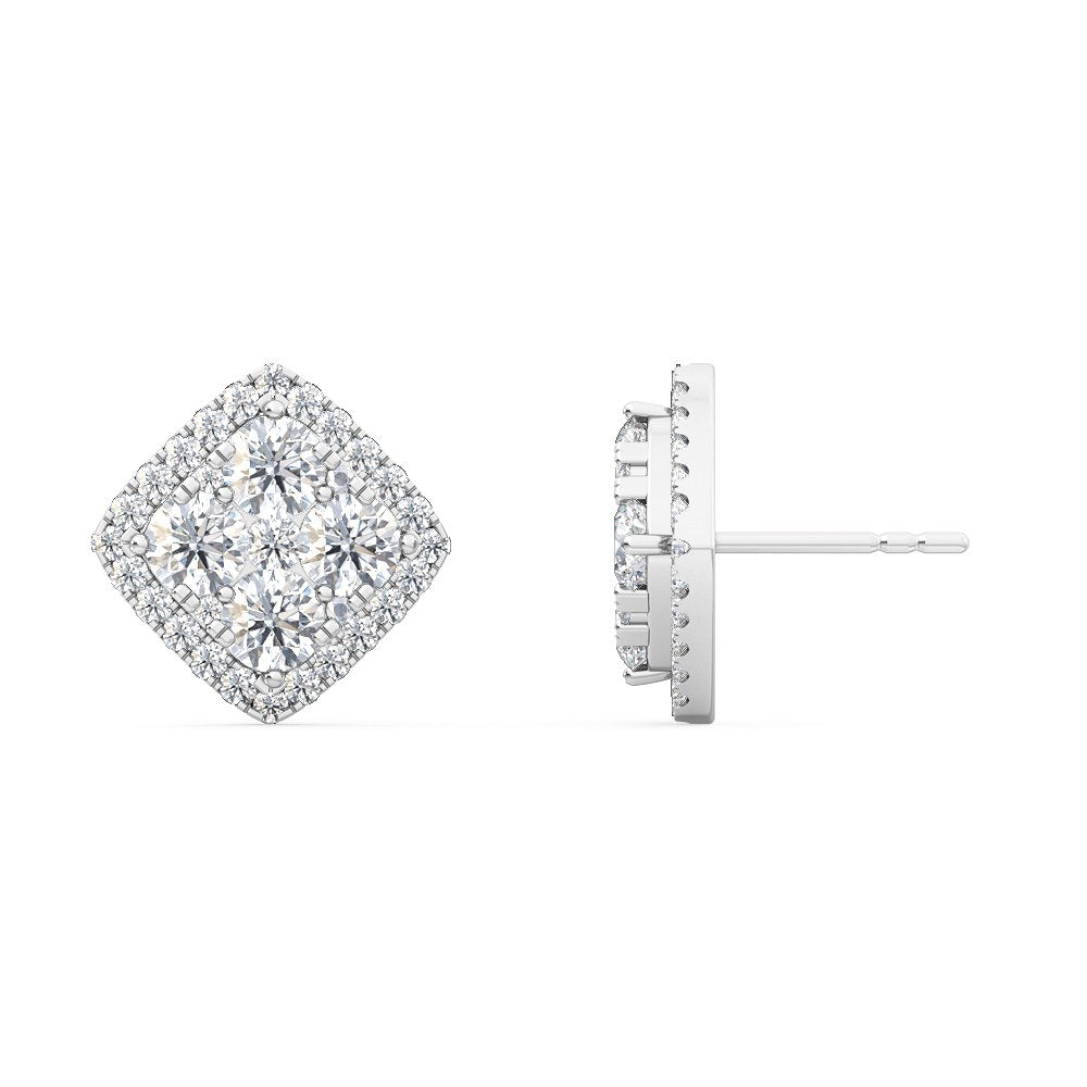 1.07ctw Round Brilliant Cluster Lab-Grown Diamond Stud Earrings in 14k White Gold
