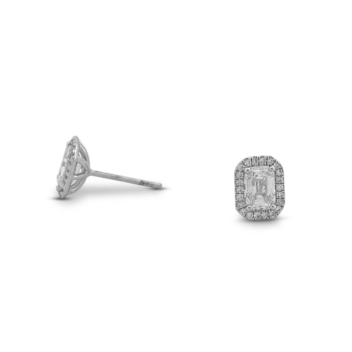 1.60ctw Emerald Cut with Halo Lab-Grown Diamond Stud Earrings in 14k Gold