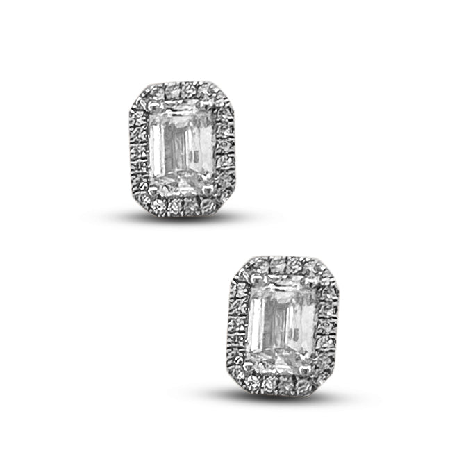 1.60ctw Emerald Cut with Halo Lab-Grown Diamond Stud Earrings in 14k Gold