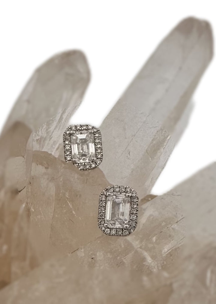 1.60ctw Emerald Cut with Halo Lab-Grown Diamond Stud Earrings in 14k Gold