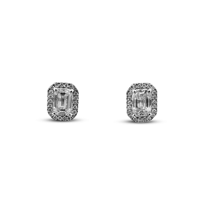 1.60ctw Emerald Cut with Halo Lab-Grown Diamond Stud Earrings in 14k Gold