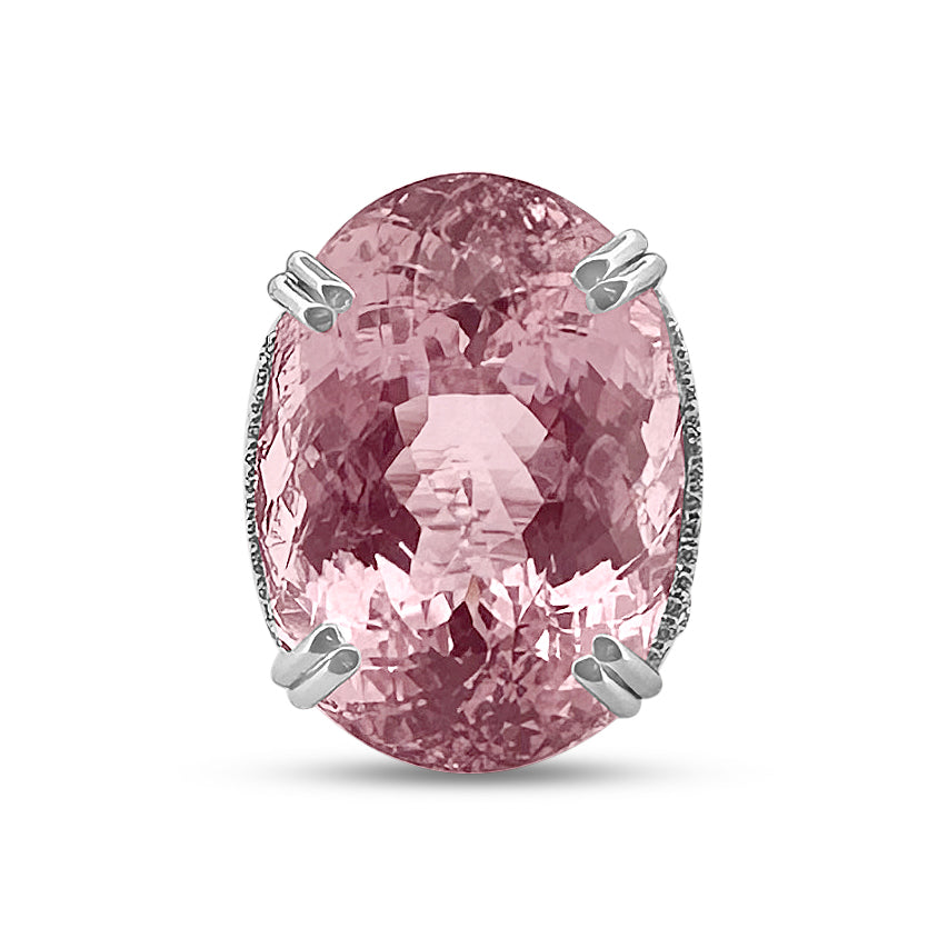 71ct Oval Kunzite and Diamond Cocktail Ring in 14k White Gold