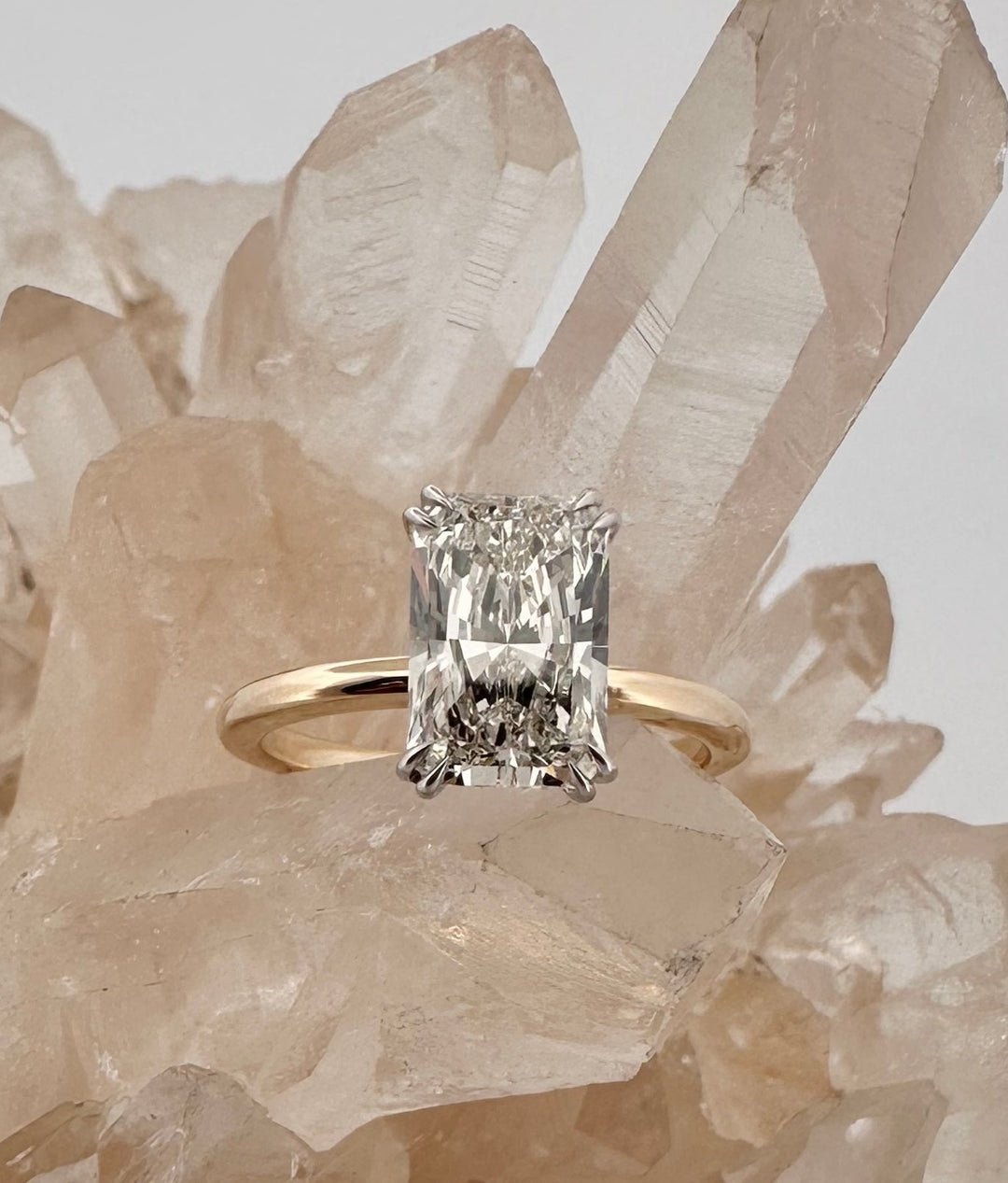 2.20ct Radiant Cut Lab Grown Diamond Solitaire Engagement Ring in 14k Yellow and White Gold