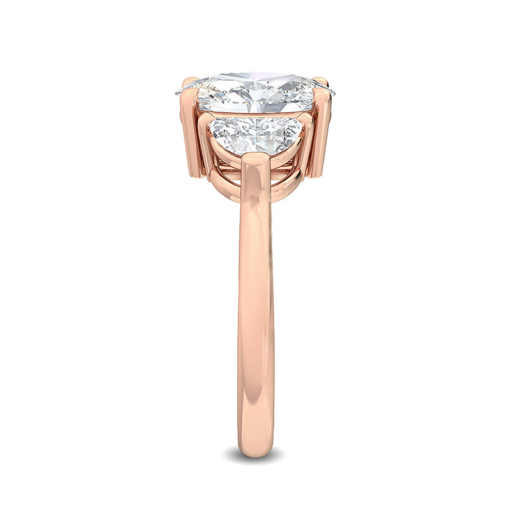 3.50ctw Oval with Half Moon Lab-Grown Diamond 3-Stone Engagement Ring in 14k Rose Gold