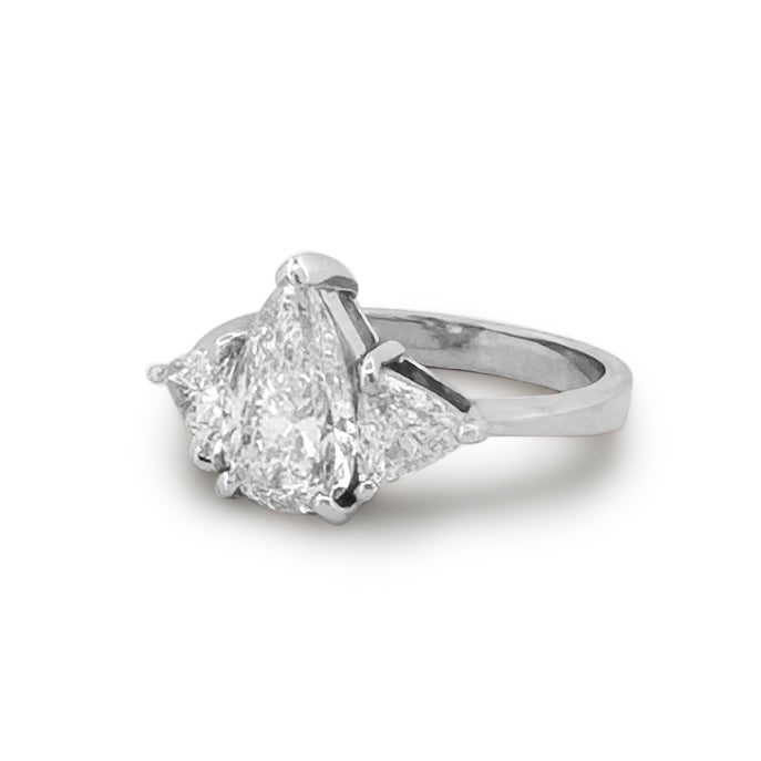 2.08cts Pear With Trilliant Sides Natural Diamond 3-Stone Platinum Engagement Ring