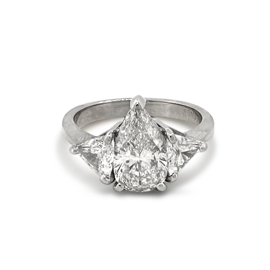 2.08cts Pear With Trilliant Sides Natural Diamond 3-Stone Platinum Engagement Ring