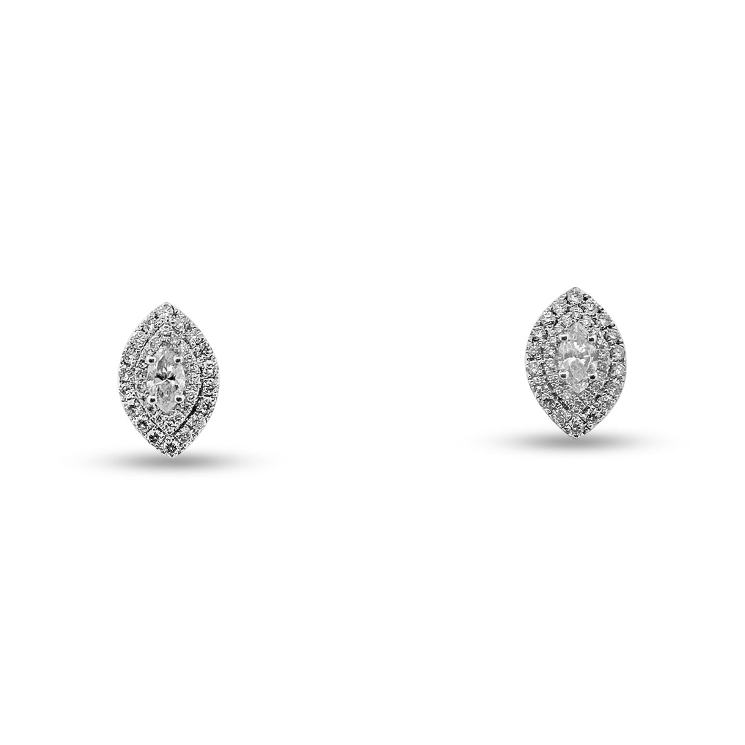 1.25ctw Marquise Cut with Double Halo Natural Diamond Earrings in 14k White Gold